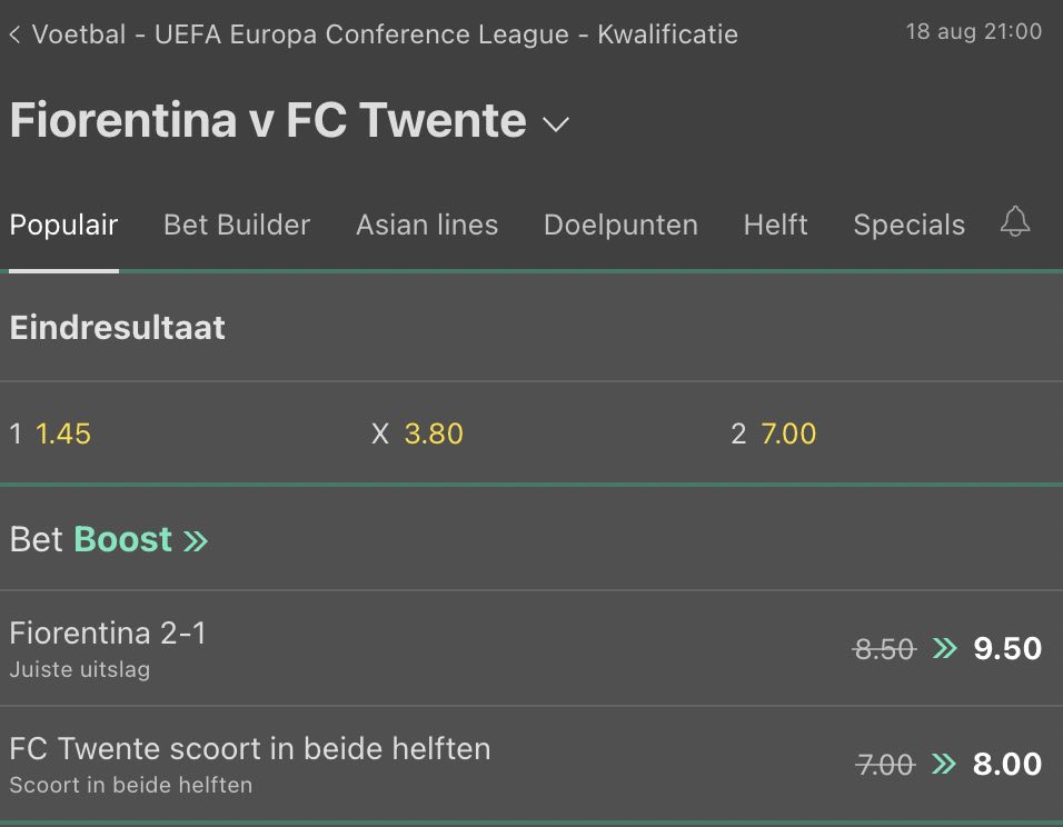 Fiorentina FC Twente odds