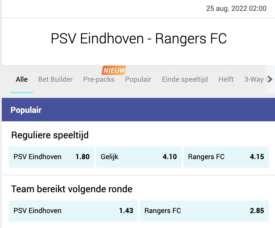 PSV Rangers odds