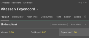 Odds Vitesse - Feyenoord | Bet365