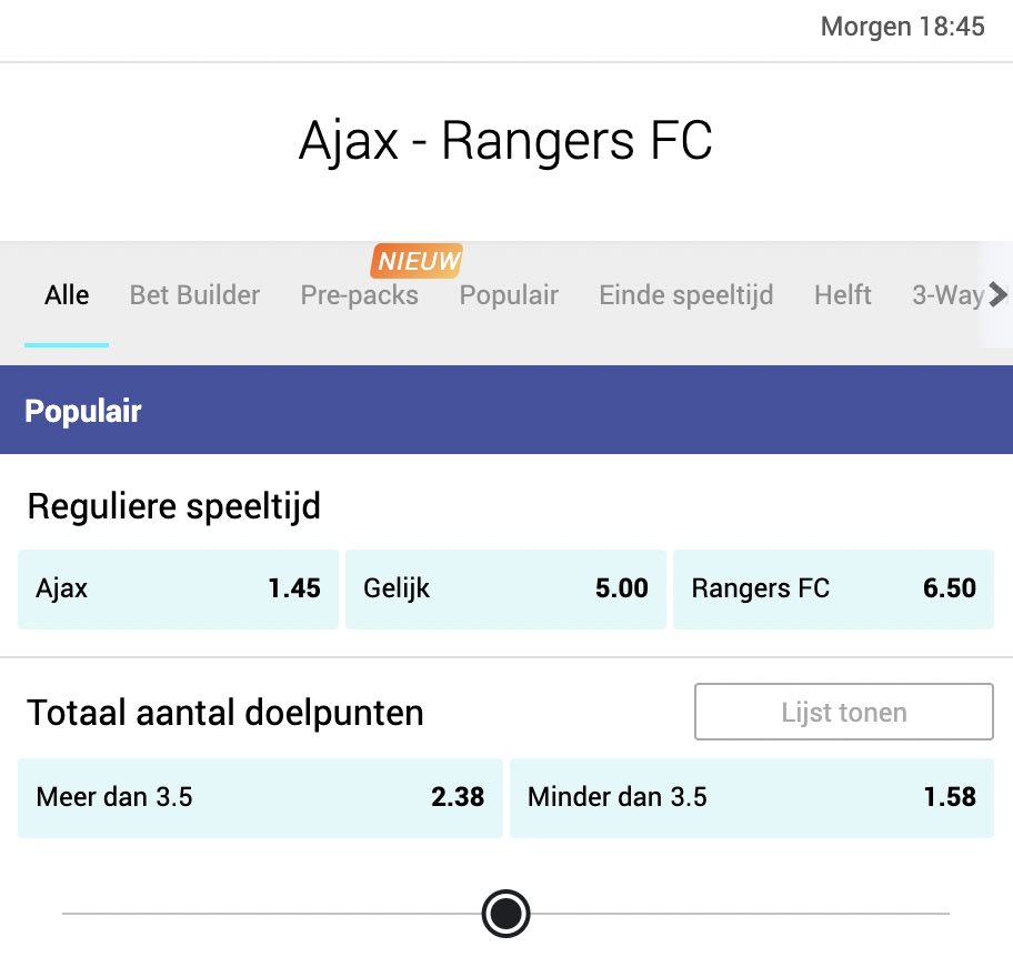Ajax Rangers odds
