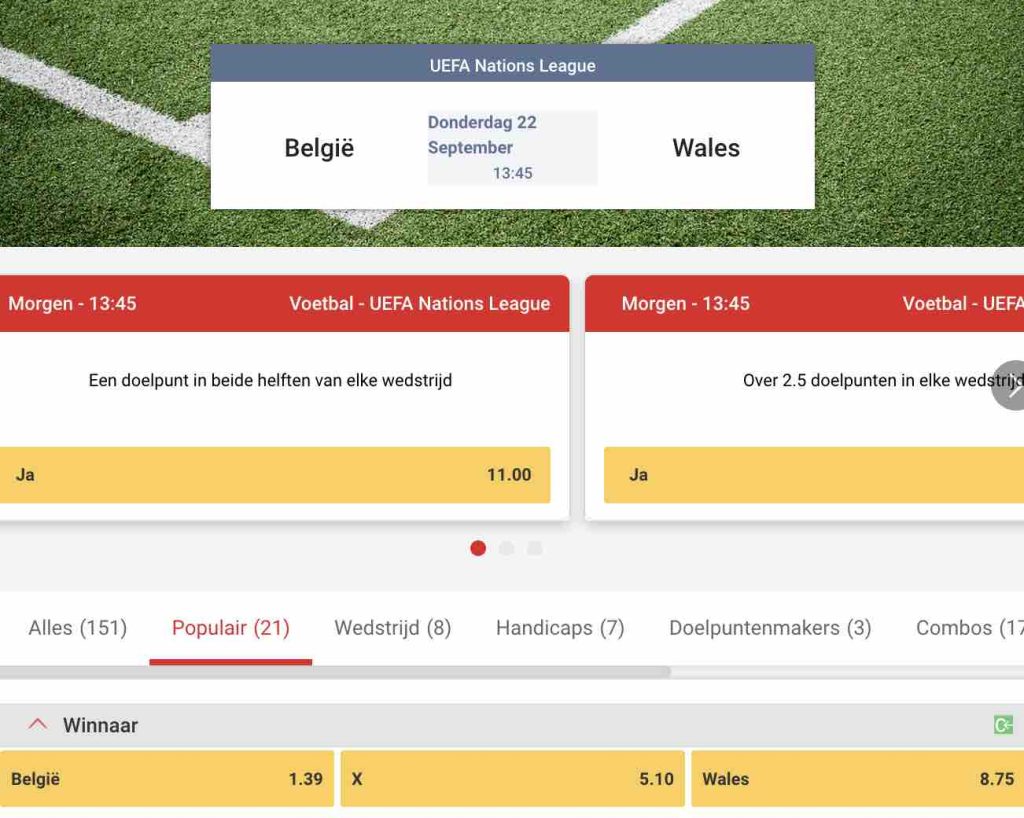 België Wales odds