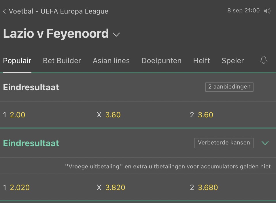 Lazio Roma Feyenoord odds