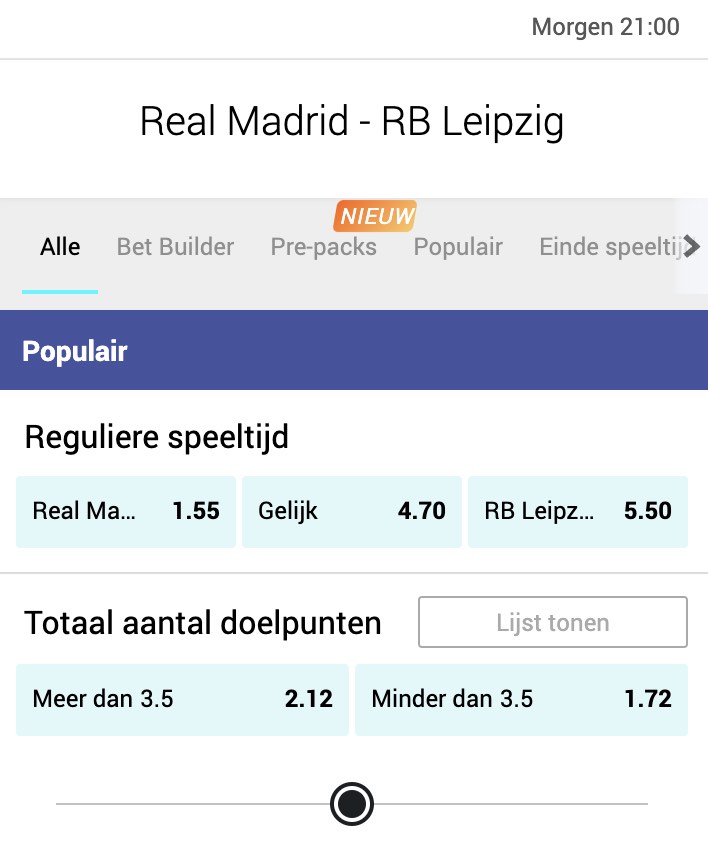 Real Madrid Leipzig odds