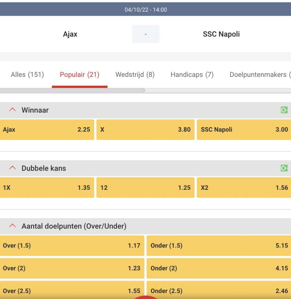 Ajax Napoli odds