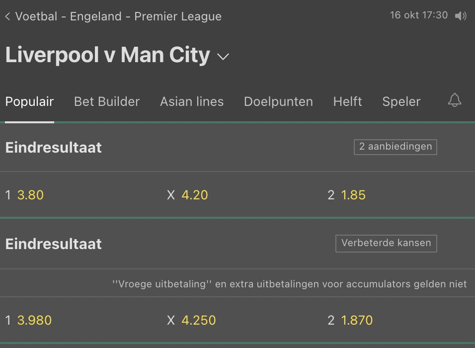 Liverpool Manchester City odds