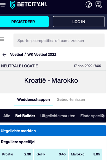 Kroatie - Marokko Betcity odds 