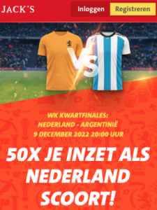 50x je inzet als Nederland scoort bij jack's