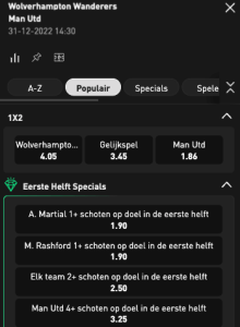 Livescore bet odds Wolves Manchester United