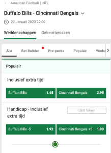 Unibet odds Bills-Bengals NFL wedden 