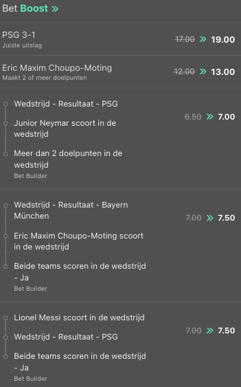 Bet365 bet boost bij PSG - Bayern Munchen