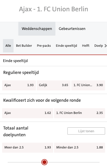 Ajax - Union Berlin odds 16-02-2023