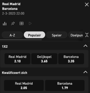 Livescore Bet odds Real Madrid - Barcelona 02-03-2023