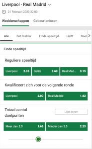 Liverpool - Real Madrid odds 21-02-2023