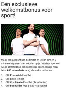 Unibet welkomstbonus 40 euro gratis weddenschap