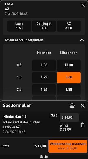 Lazio-AZ quoteringen bij Livescore bet