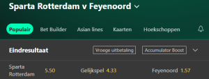Screenshot odds Sparta - Feyenoord. 