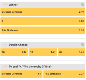 Borussia Dortmund PSC odds Champions League