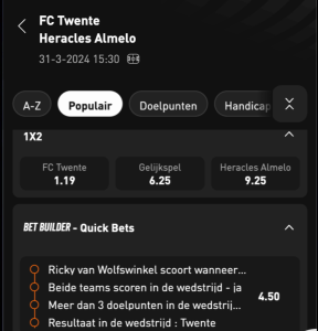 FC Twente - Heracles odds 31-03-2024