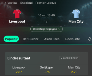 Liverpool Manchester city gokken Premier League