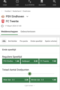 PSV FC Twente quoteringen Eredivisie